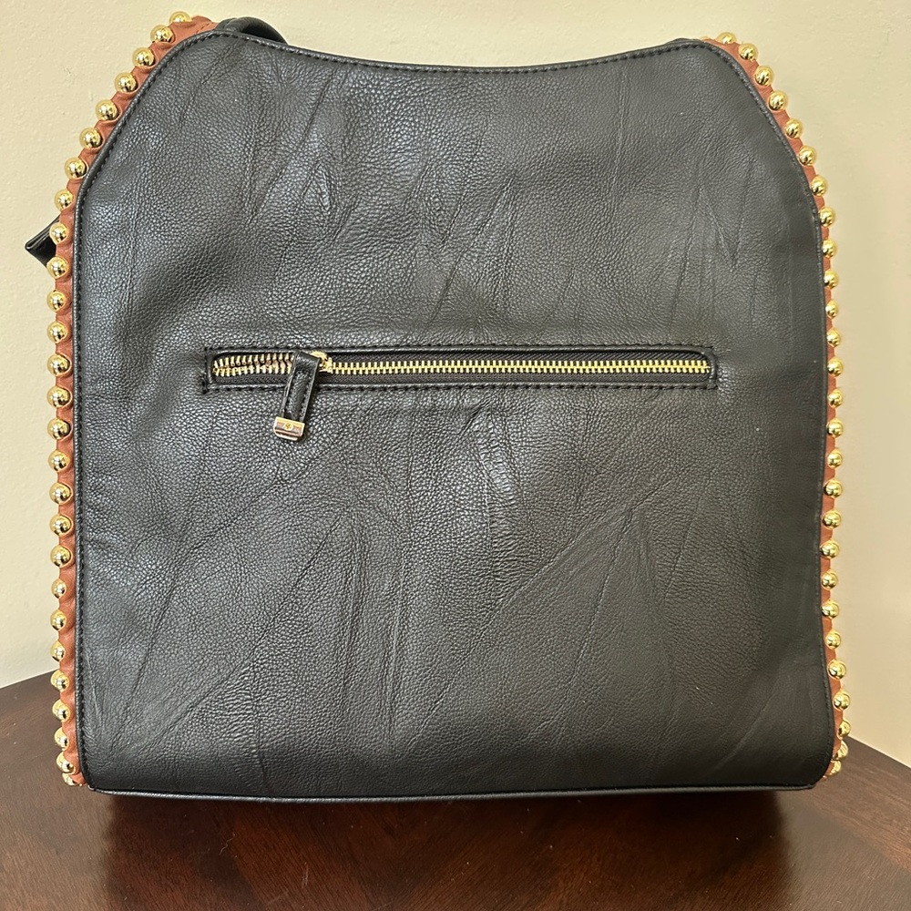 Big Buddha Black Fringe Shoulder Bag with Gold Accents - Picture 3 of 6